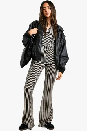 Boohoo Womens 2 Tone Rib Highwaisted Flare Trouser - - 14