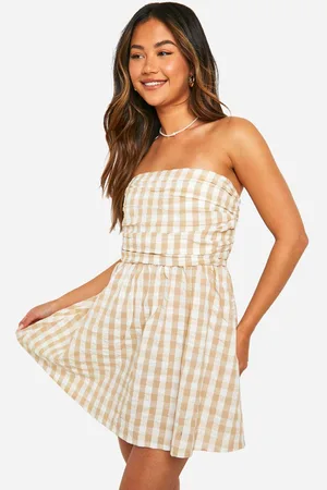Boohoo Womens Gingham Ruched Bandeau Dress - - 18
