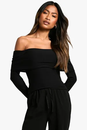 Boohoo Womens Loungewear Soft Touch Foldover Long Sleeve Bardot Top - - 12