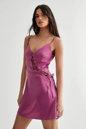NASTY GAL Womens Satin Lace Up Detail Plunge Mini Dress - - 10