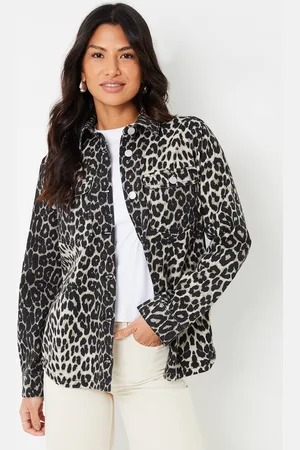 Threadbare Womens Leopard Print Denim Shacket - - 8
