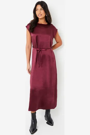 Threadbare Womens Belted Satin Column Maxi Dress - - 10
