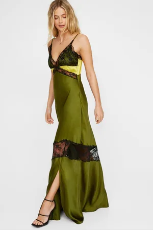 NASTY GAL Womens Satin Lace Trim Mix Maxi Dress - - 8