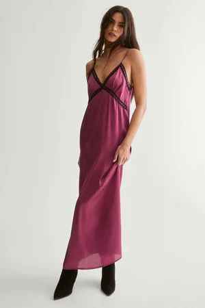 NASTY GAL Womens Satin Ribbon Lace Trim Maxi Slip Dress - - 8