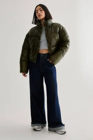 NASTY GAL Womens Real Leather Distressed Puffer Coat - - 6
