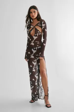 NASTY GAL Womens Mesh Cut Out Cow Print Maxi Dress - - XS