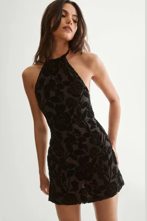 NASTY GAL Womens Floral Devore High Neck Strappy Back Mini Dress - - 8
