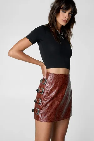 NASTY GAL Womens Distressed Faux Leather Buckle Detail Skirt - - 14
