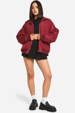 Boohoo Womens Contrast Stitch Detail Oversized Bomber Jacket - - 14