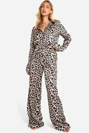 Boohoo Womens Leopard Satin Trouser Pyjama Set - - 16