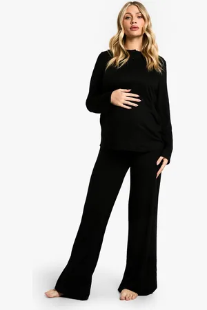 Boohoo Womens Maternity Long Sleeve Button Top & Wide Leg Trouser PJ Set - - 12