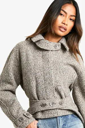 Boohoo Womens Boucle Wool Look Short Trench Coat - - 16