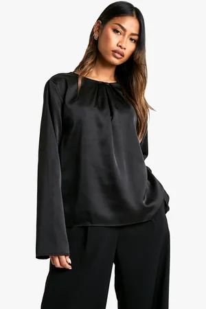 Boohoo Womens Satin Drape Detail Long Sleeve Blouse - - 12