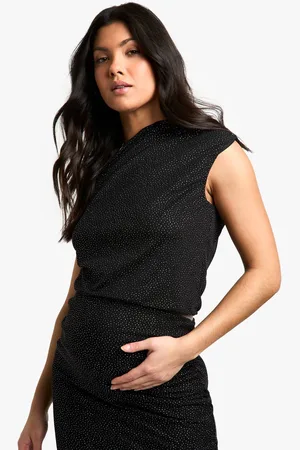Boohoo Womens Maternity Glitter Stretch Ruched Off The Shoulder Top - - 16