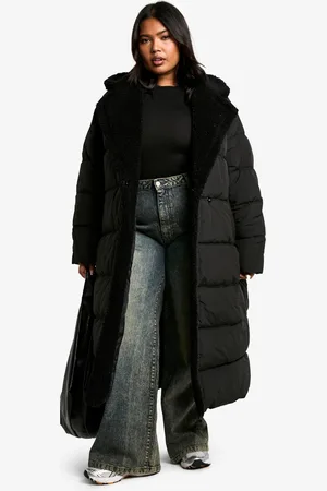 Boohoo Womens Plus Teddy Trim Puffer Coat - - 16