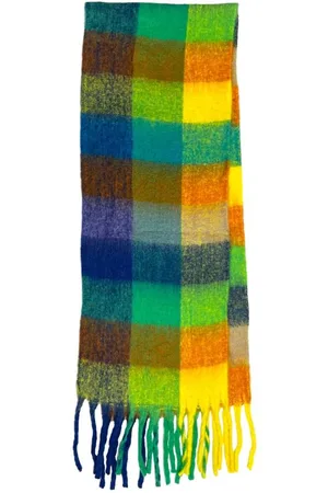 SVNX Womens Soft Chunky Checked Scarf with Tassels in Blue - One Size