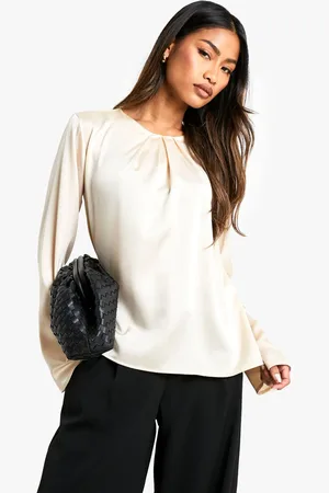 Boohoo Womens Satin Drape Detail Long Sleeve Blouse - - 12