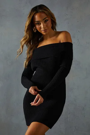 MissPap Womens Knitted Rib Bardot Bodycon Mini Dress - - S/M