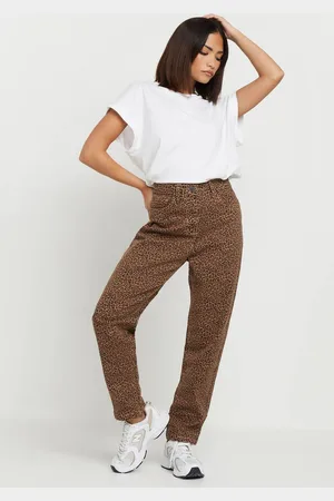 PixieGirl Womens Petite Leopard Print Mom Jeans - - 12