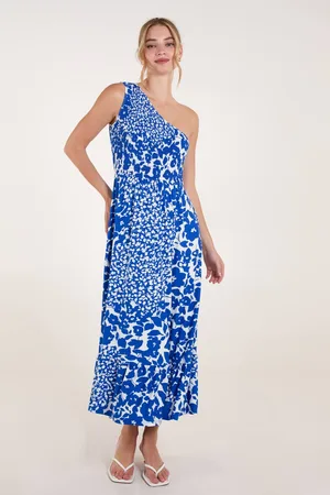 Blue Vanilla Womens Shirred Waist One Shoulder Maxi Dress - - L/XL