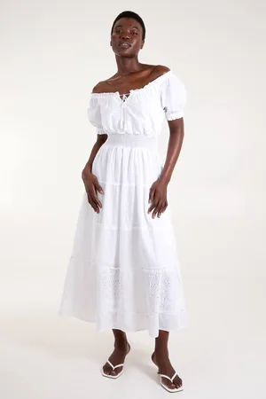 Blue Vanilla Womens Milkmaid Broderie Tiered Maxi Dress - - S