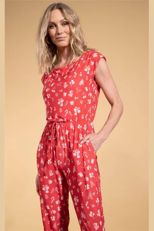 Dancing Leopard Womens Billie Ditsy Floral Print Slinky Jumpsuit Drawstring Waist Playsuit - - 16