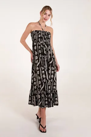 Blue Vanilla Womens Shirred Bandeau Tie Neck Dress - - L/XL