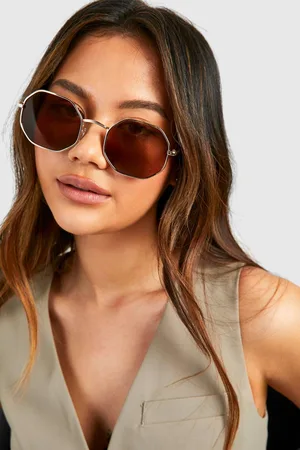 Boohoo Womens Hexagon Metal Frame Sunglasses - - One Size