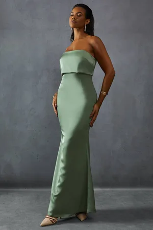 MissPap Womens Premium Satin Bandeau Overlay Bridesmaid Dress - - 14