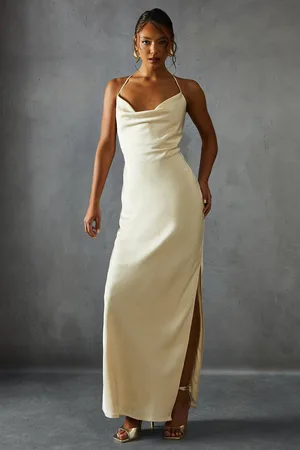 MissPap Womens Textured Satin Cowl Neck Maxi Dress - - 16