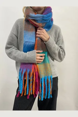SVNX Womens Soft Chunky Checked Scarf with Tassels in Bright - One Size