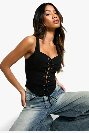 Boohoo Womens BENGALINE LACE UP CORSET TOP - - 14