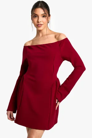 Boohoo Womens High Bardot Tie Back Skater Dress - - 18