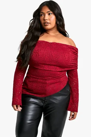 Boohoo Womens Plus Lace Bardot Asymmetric Top - - 20