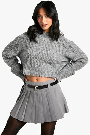 Boohoo Womens Petite Belt Detail Pleated Woven Mini Skirt - - 10