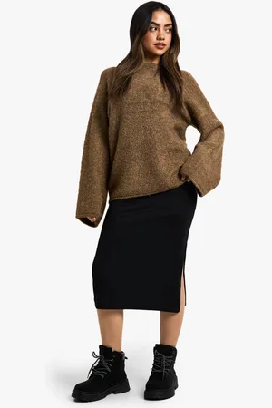 Boohoo Womens Rib Side Split Midi Skirt - - 6