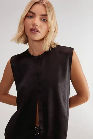 NASTY GAL Womens (Az) Textured Satin Button Through Collarless Vest - - 12