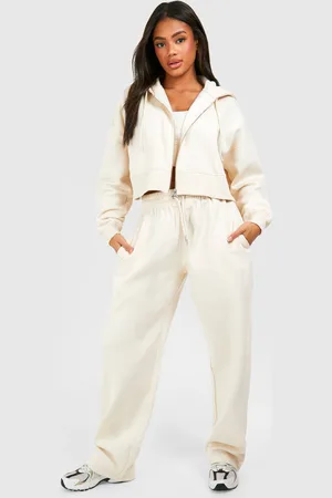 Boohoo Womens Deep Hem Crop Top 3 Piece Hooded Tracksuit - - XL
