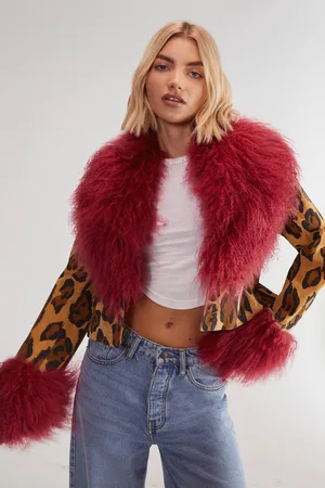 NASTY GAL Womens Limited Premium Leopard Suede and Shearling Short Coat - - 10