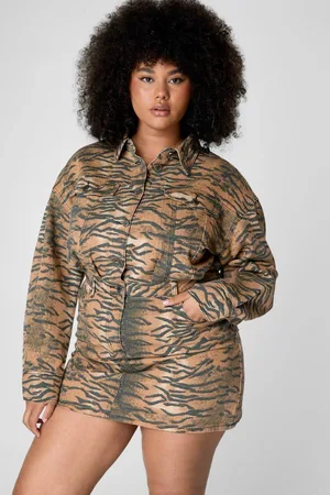 NASTY GAL Womens Plus Tiger Print Shirt Dress - - 20