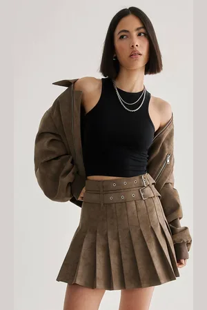 NASTY GAL Womens Distressed Faux Leather Pleated Skirt - - 6