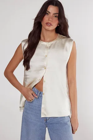 NASTY GAL Womens (Az) Textured Satin Button Through Collarless Vest - - 8