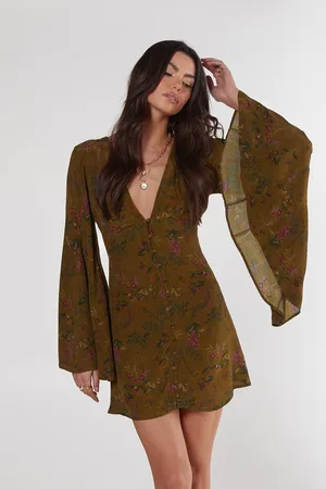 NASTY GAL Womens Floral Print Extreme Sleeve Button Down Mini Dress - - 6