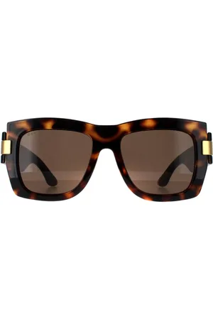 Gucci Womens Square Dark Havana with Gold GG1688S - One Size