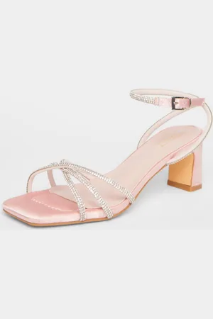 Quiz Womens Pale Diamante Strap Block Heels - 8