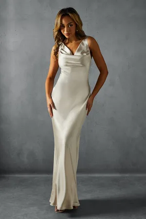 MissPap Womens Premium Satin Cowl Neck Fishtail Maxi Dress - - 16