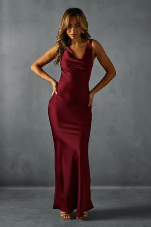 MissPap Womens Premium Satin Cowl Neck Fishtail Maxi Dress - - 16
