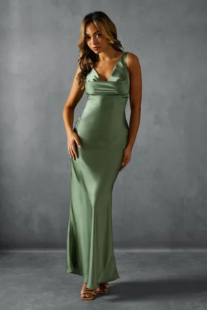 MissPap Womens Premium Satin Cowl Neck Fishtail Maxi Dress - - 16