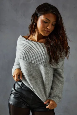 MissPap Womens Premium Knit Bardot Foldover Jumper - - S