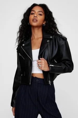 NASTY GAL Womens Essentials Cropped Faux Leather Boxy Biker - - 6